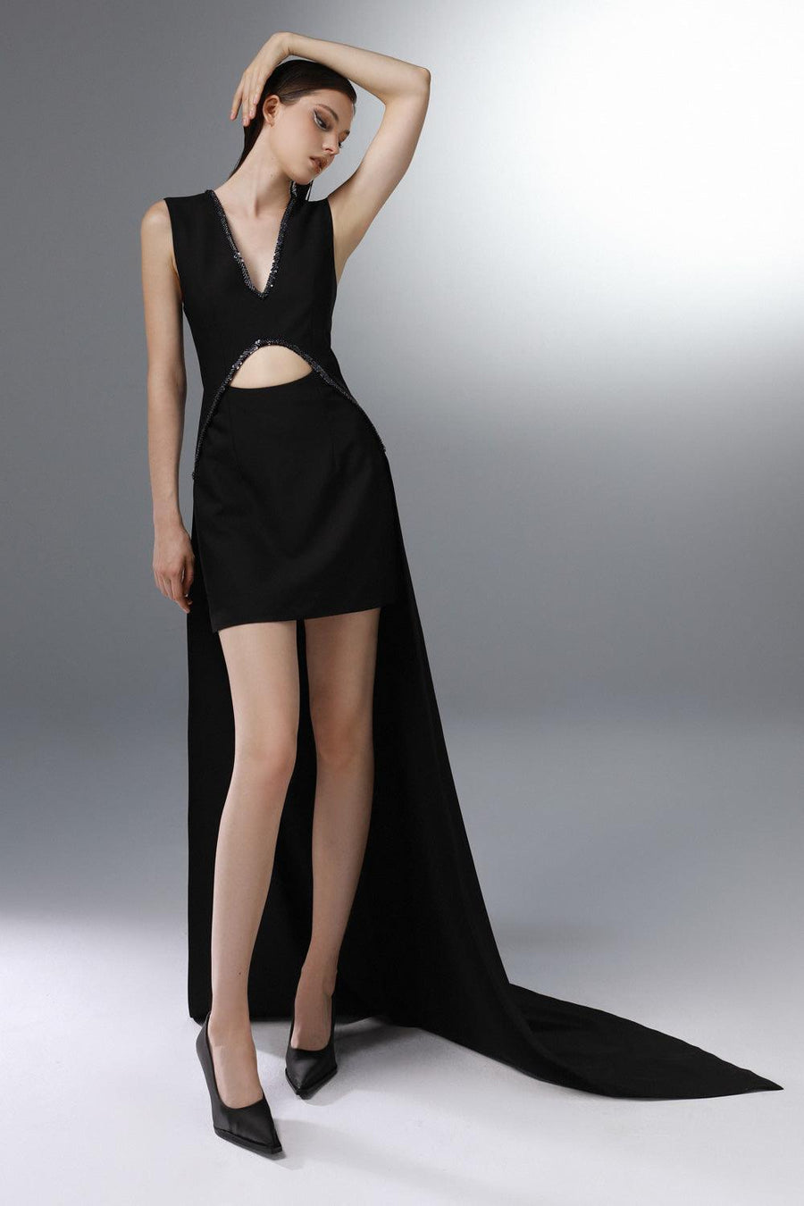 Tinselltown Asymmetric V-Neck Wool Cotton High-low Dress 4