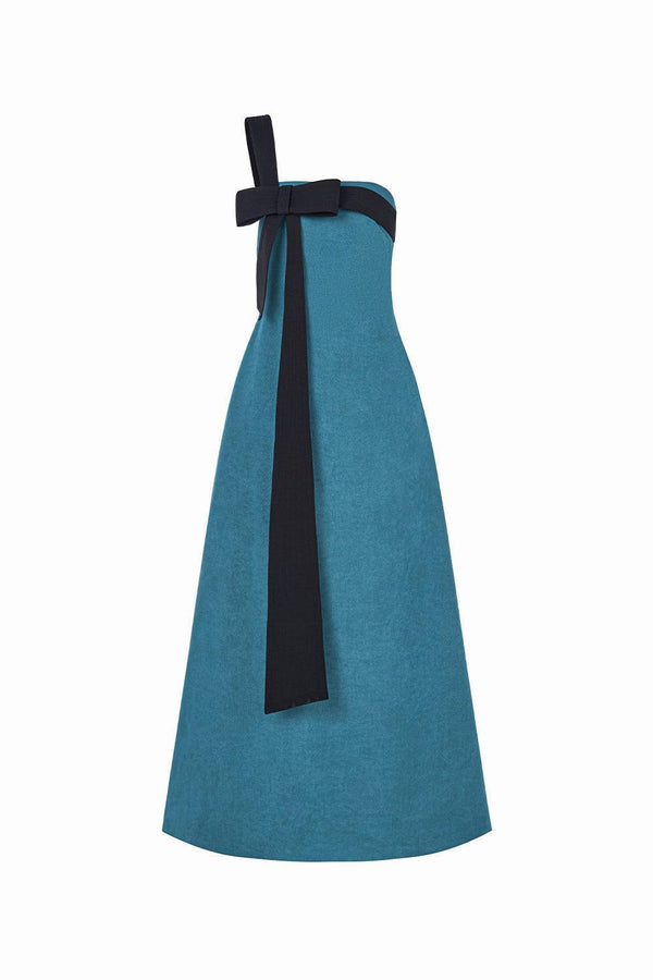 Trang Strapless Bow Tie Velvet Burlap Floor Length Dress