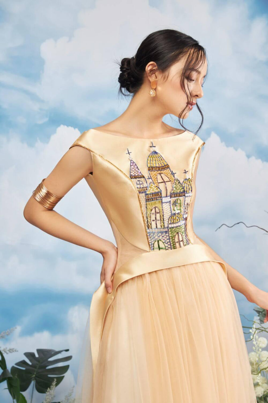 Trickster Fit and Flare Cap Sleeved Taffeta Midi Dress 2