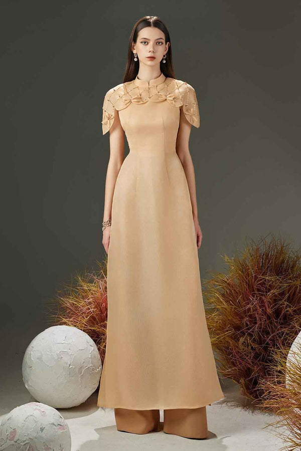 Tristan A-line Cape Sleeved Organza Floor Length Ao Dai Set