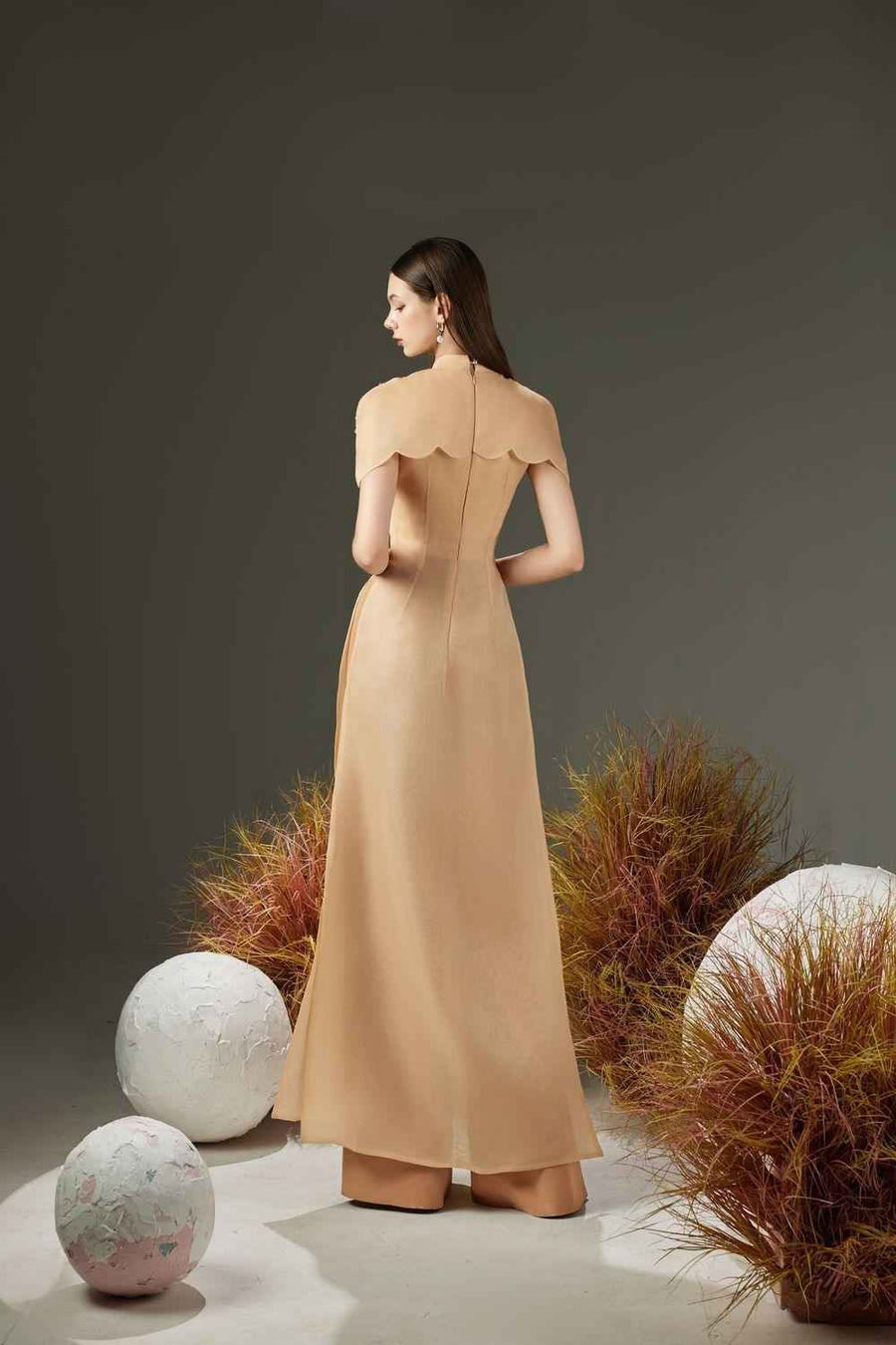 Tristan A-line Cape Sleeved Organza Floor Length Ao Dai Set