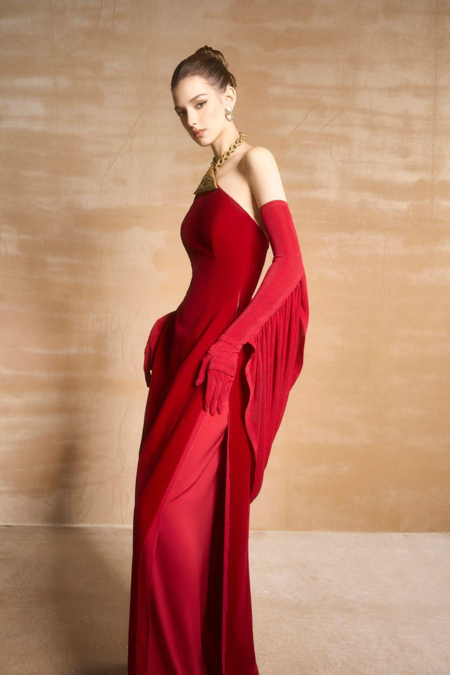 Tristyn Halter Sleeveless Velvet Floor Length Ao Dai 2