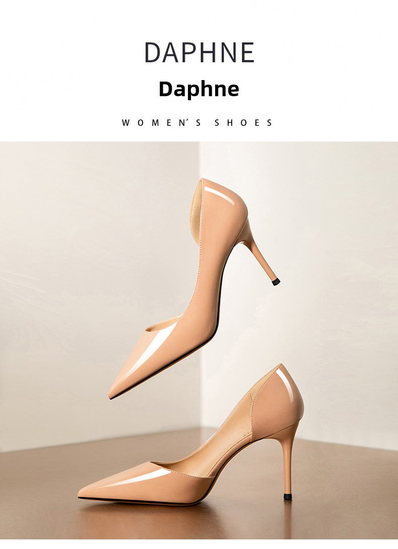 Daphne 2025 spring and autumn new nude lambskin side empty sexy high heels women's pointed thin heel temperament single shoes shoes RESSALINA