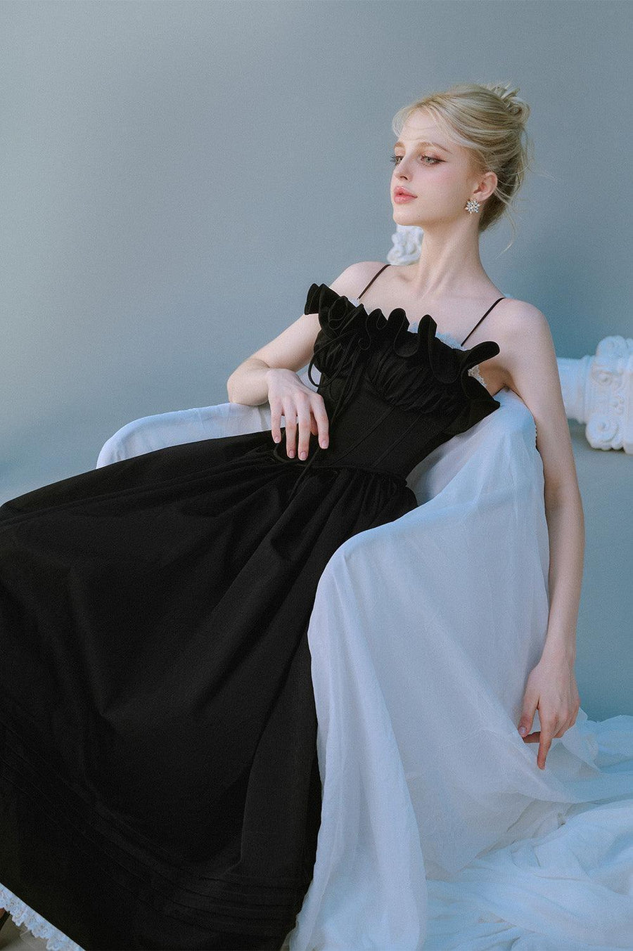 Tulip Ball Gown Spaghetti Strap Taffeta Silk Midi Dress Black Midi Dress Sissy Nation