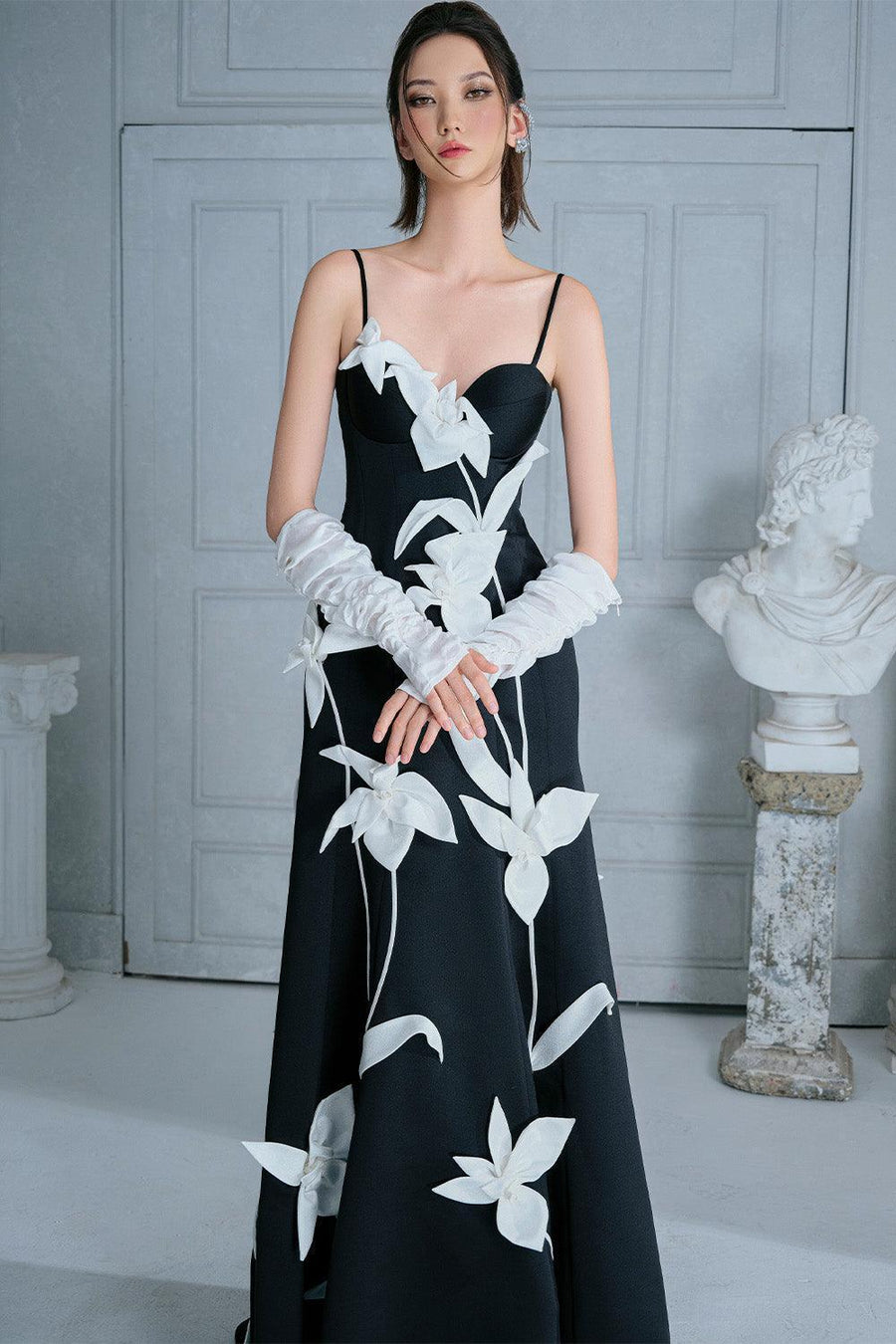 Tulip Flower Mermaid Spaghetti Strap Polycotton Floor Length Dress 3