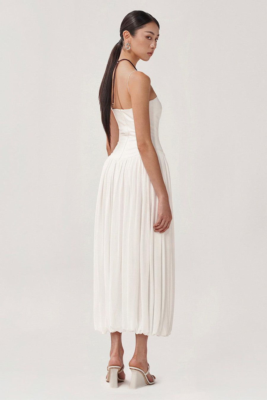 Tulip Gathered Spaghetti Strap Cotton Spandex Midi Dress Midi Dress FAIR LADY