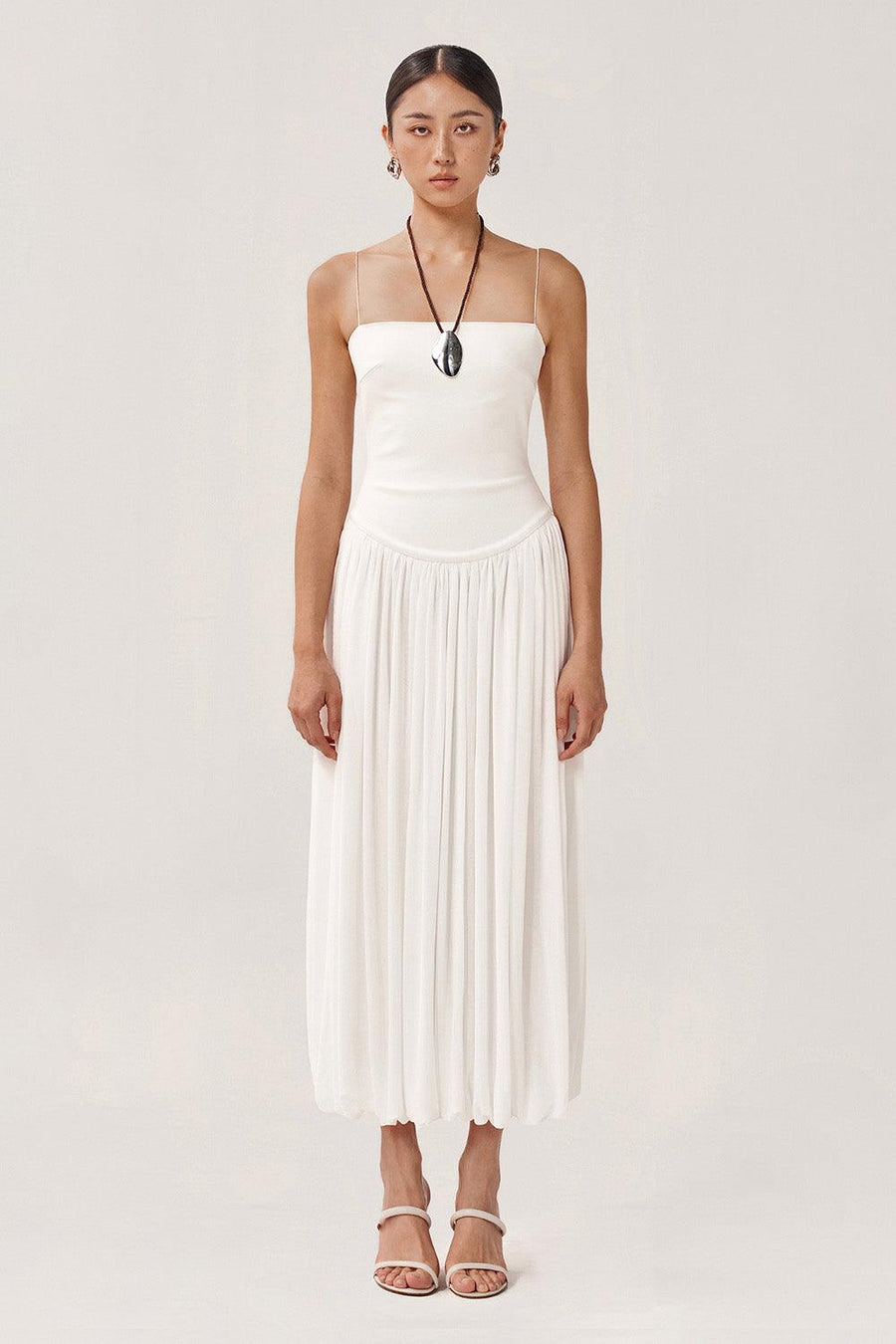 Tulip Gathered Spaghetti Strap Cotton Spandex Midi Dress Midi Dress FAIR LADY