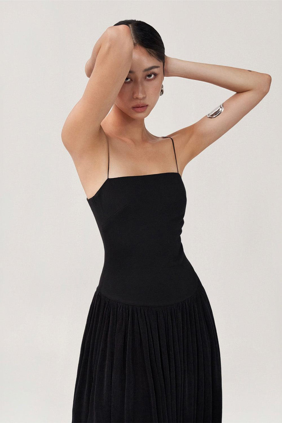 Tulip Gathered Spaghetti Strap Cotton Spandex Midi Dress Midi Dress FAIR LADY