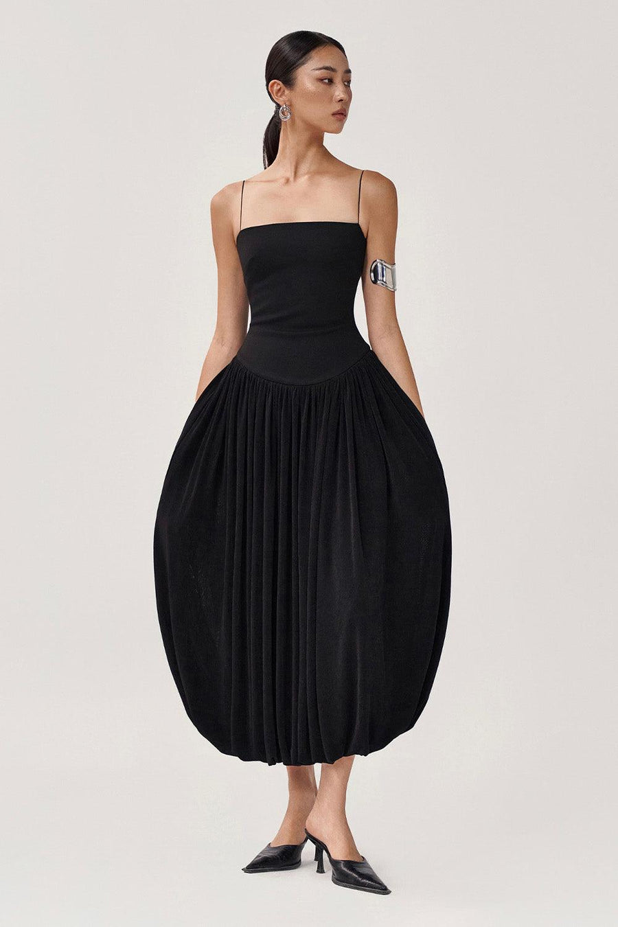 Tulip Gathered Spaghetti Strap Cotton Spandex Midi Dress Midi Dress FAIR LADY