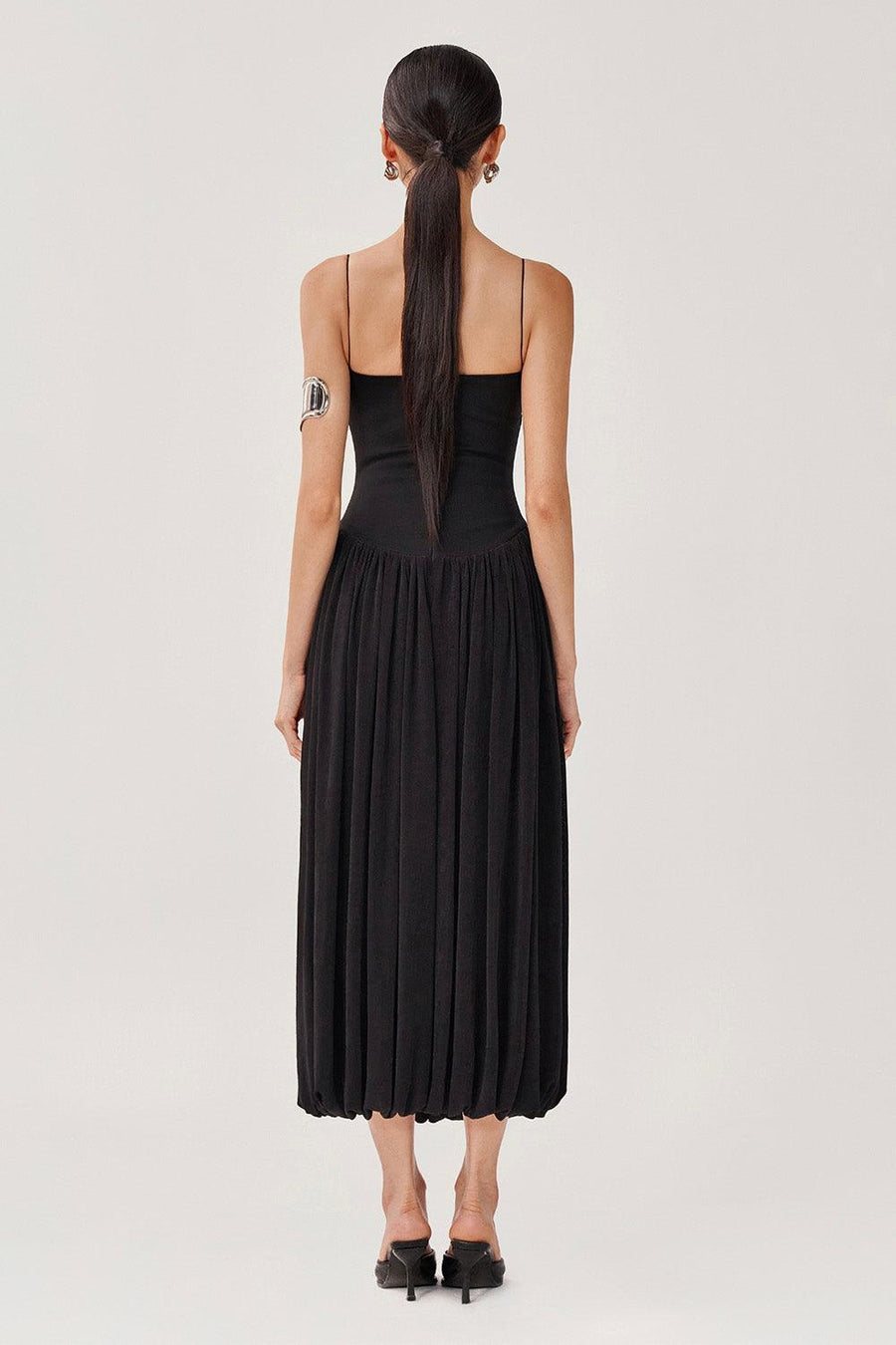 Tulip Gathered Spaghetti Strap Cotton Spandex Midi Dress Midi Dress FAIR LADY