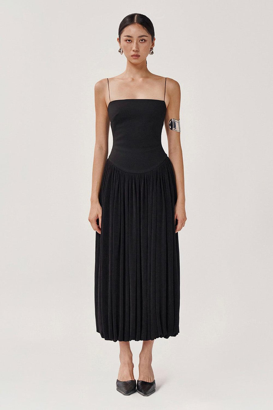 Tulip Gathered Spaghetti Strap Cotton Spandex Midi Dress Midi Dress FAIR LADY