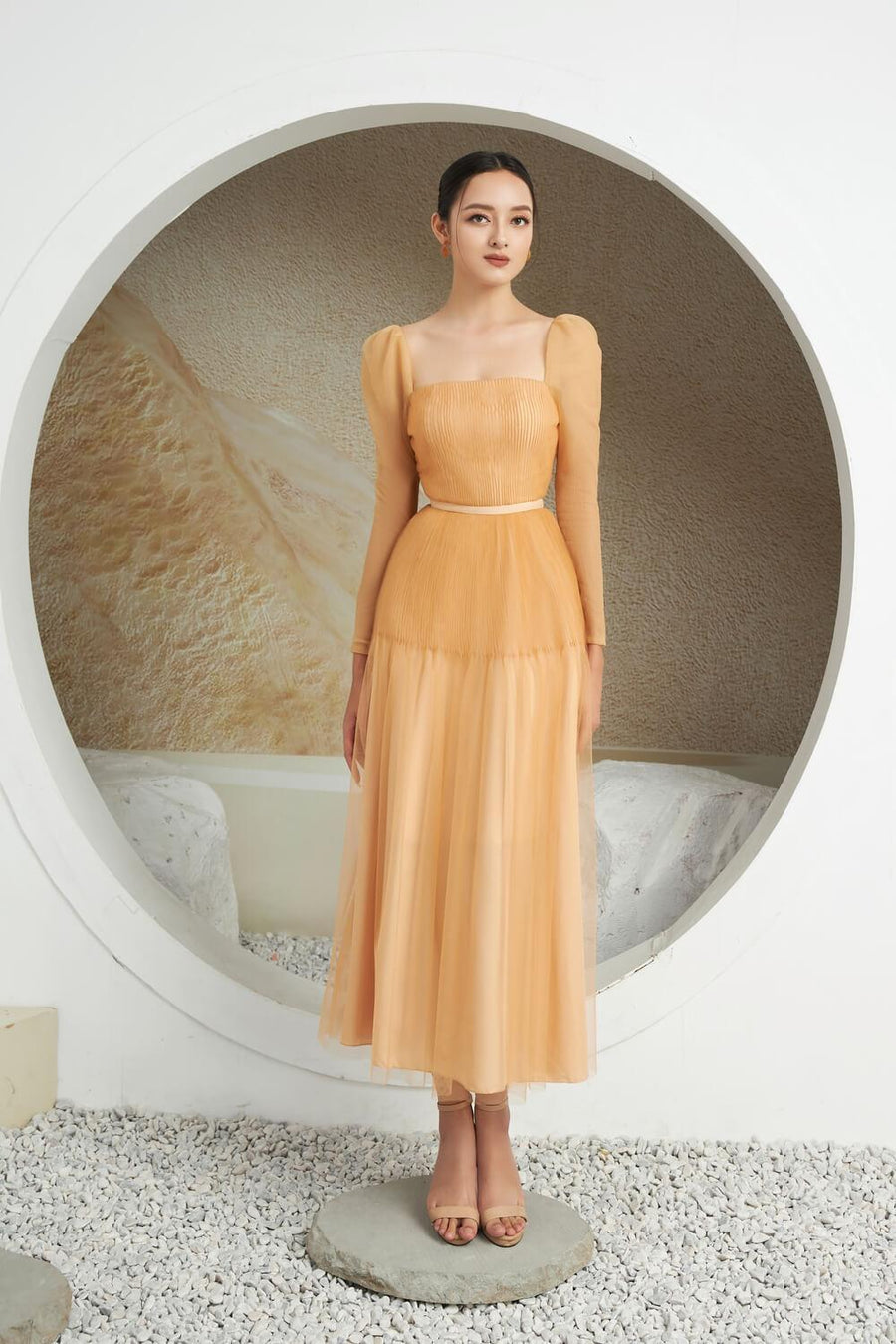 Tyler A-line Square Neck Mesh Sheer Midi Dress 10