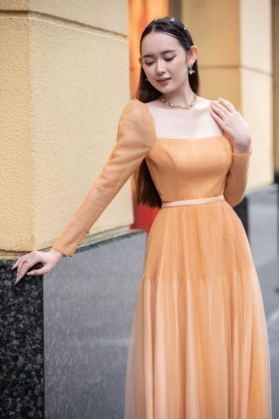 Tyler A-line Square Neck Mesh Sheer Midi Dress 12