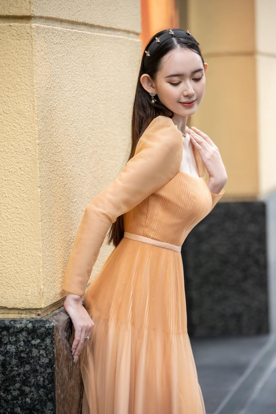 Tyler A-line Square Neck Mesh Sheer Midi Dress 13