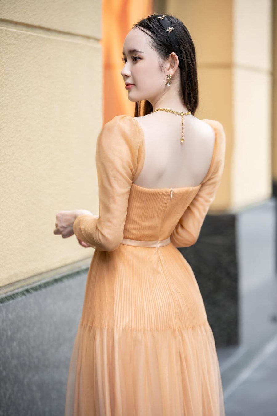 Tyler A-line Square Neck Mesh Sheer Midi Dress 14