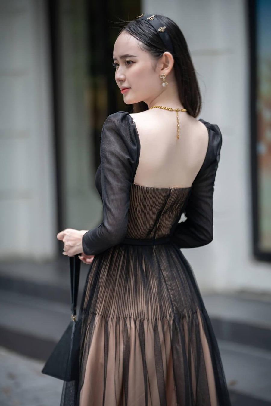 Tyler A-line Square Neck Mesh Sheer Midi Dress 18