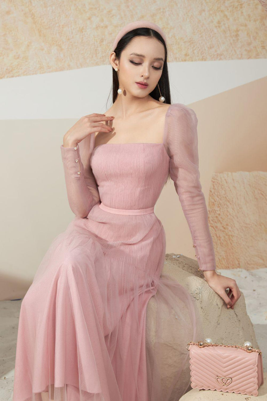 Tyler A-line Square Neck Mesh Sheer Midi Dress 2