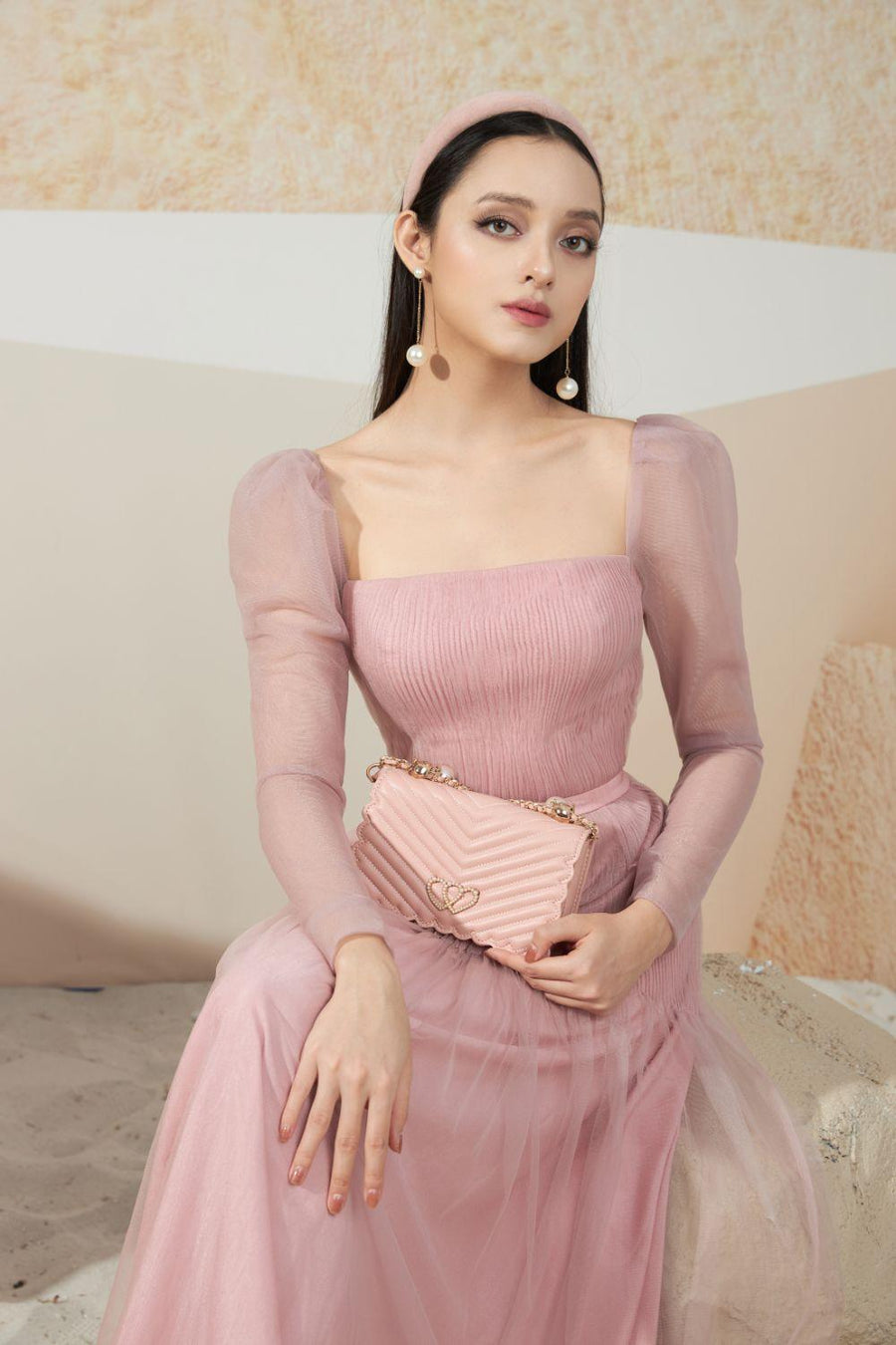 Tyler A-line Square Neck Mesh Sheer Midi Dress 3