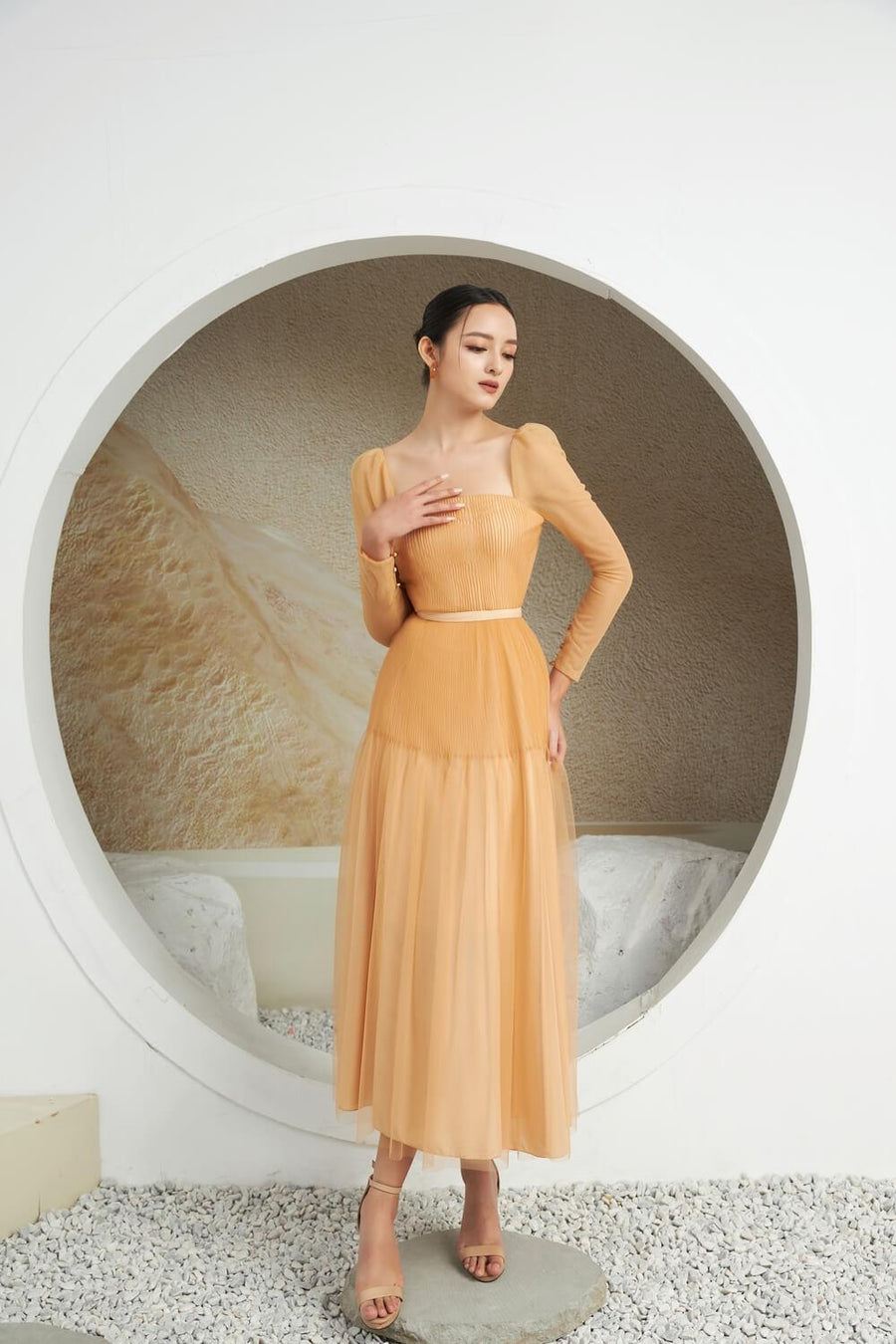 Tyler A-line Square Neck Mesh Sheer Midi Dress 6