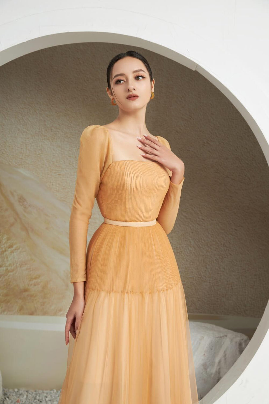 Tyler A-line Square Neck Mesh Sheer Midi Dress 7