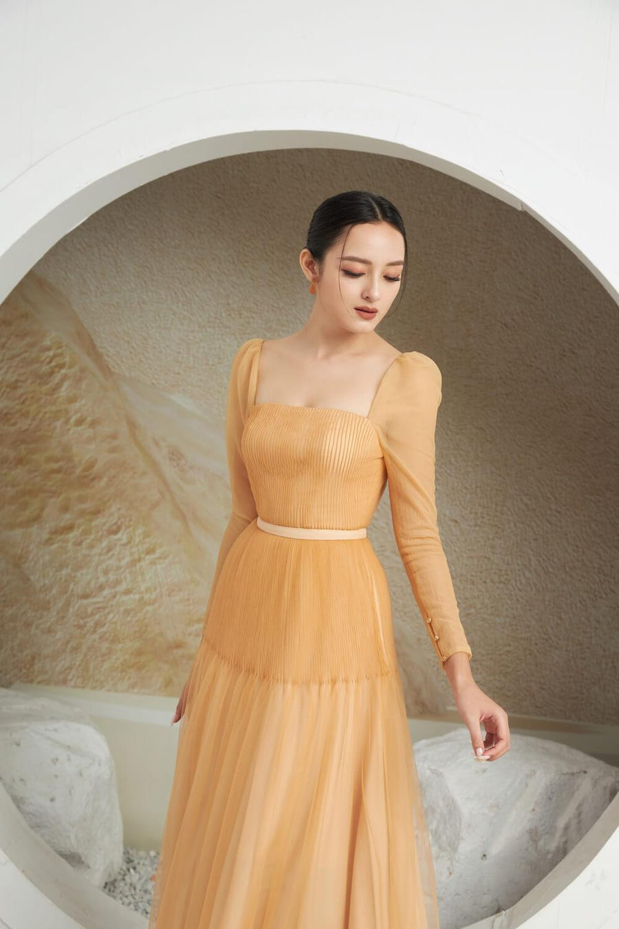 Tyler A-line Square Neck Mesh Sheer Midi Dress 8