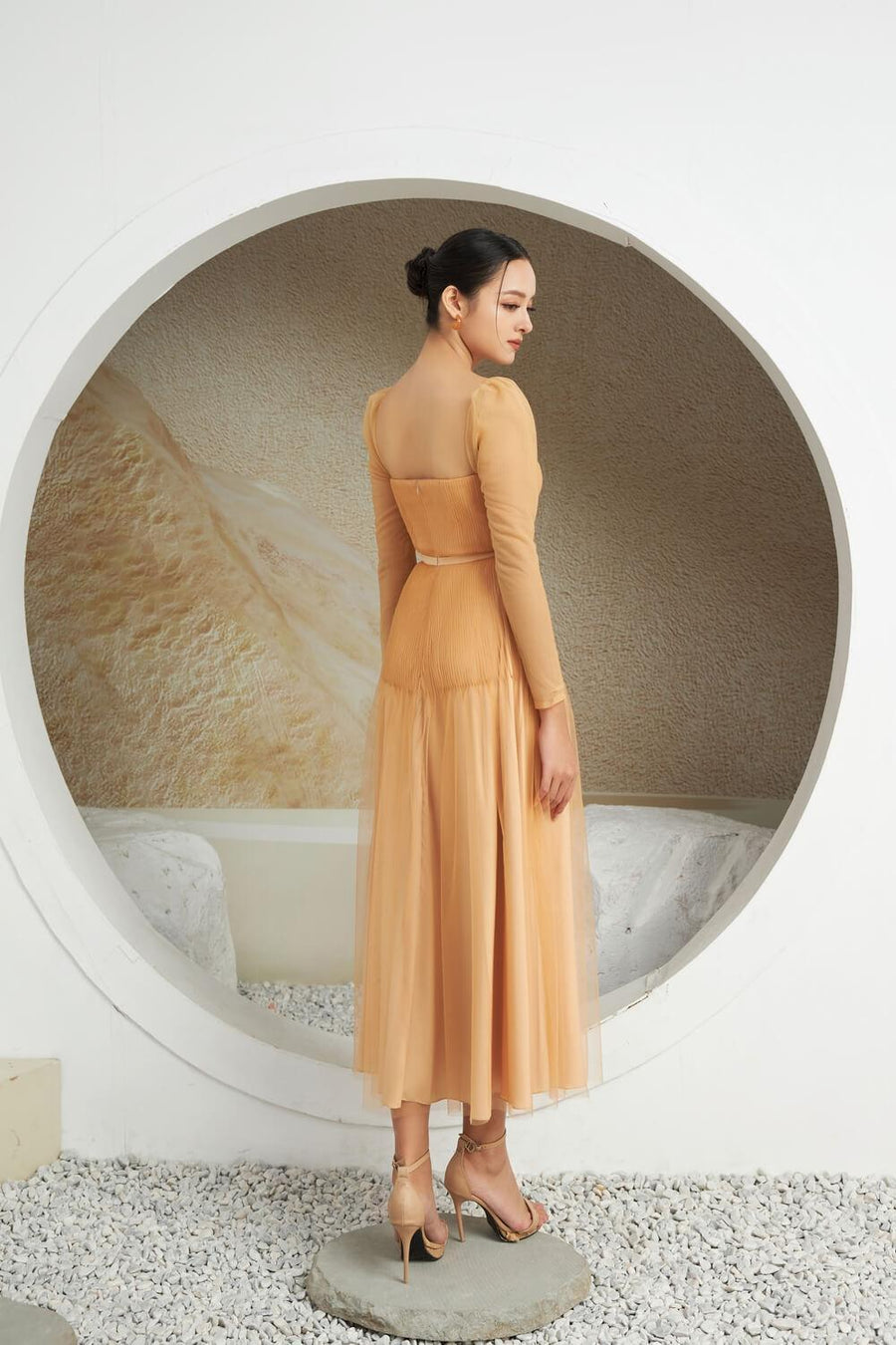 Tyler A-line Square Neck Mesh Sheer Midi Dress 9