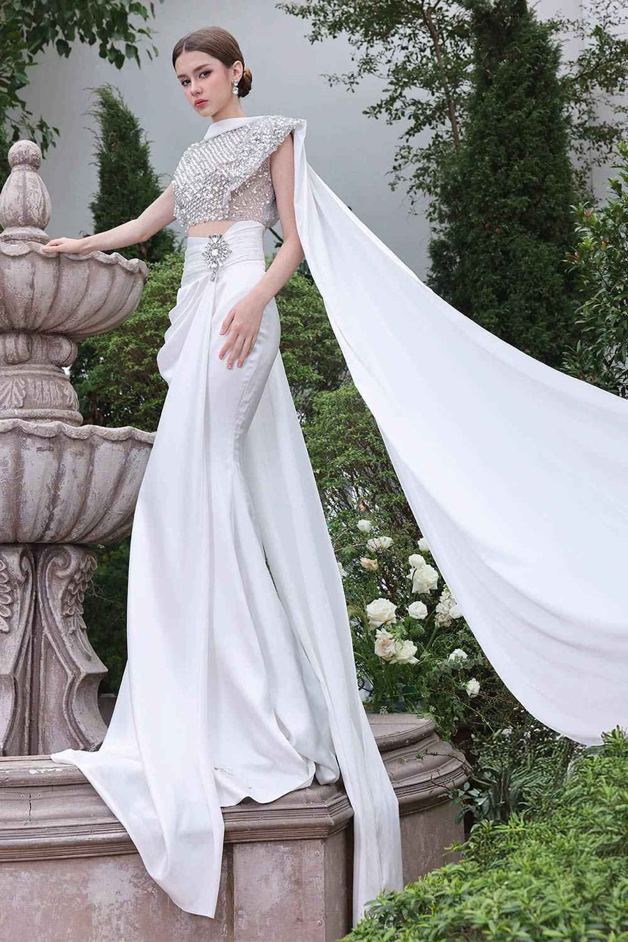 Celestial Wrap Stone Silk Floor Length Dress