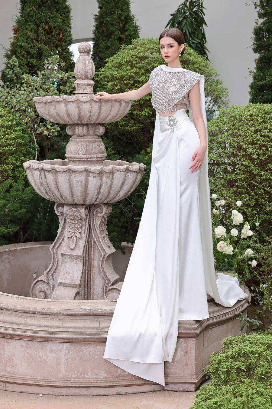 Celestial Wrap Stone Silk Floor Length Dress 10