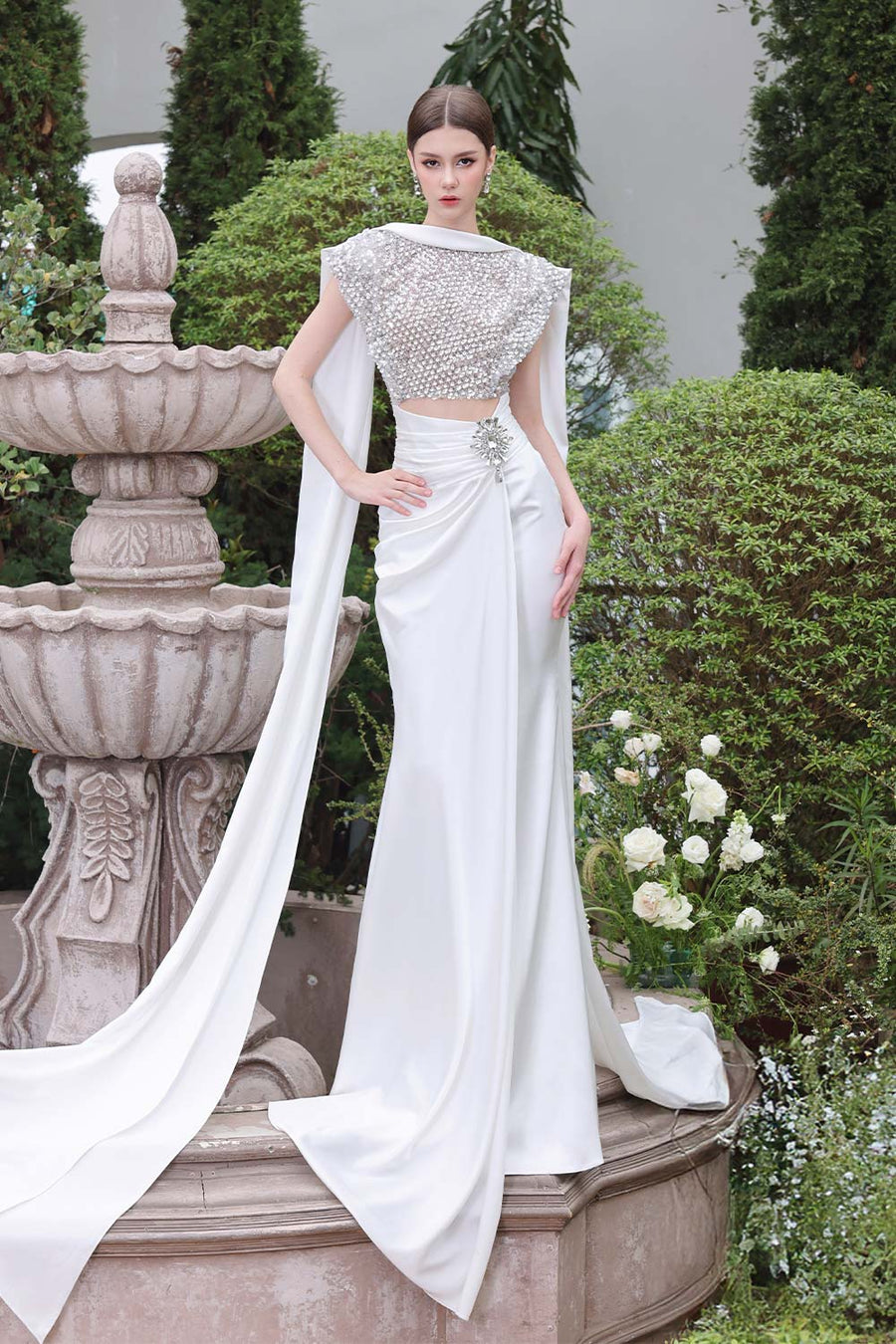 Celestial Wrap Stone Silk Floor Length Dress 8