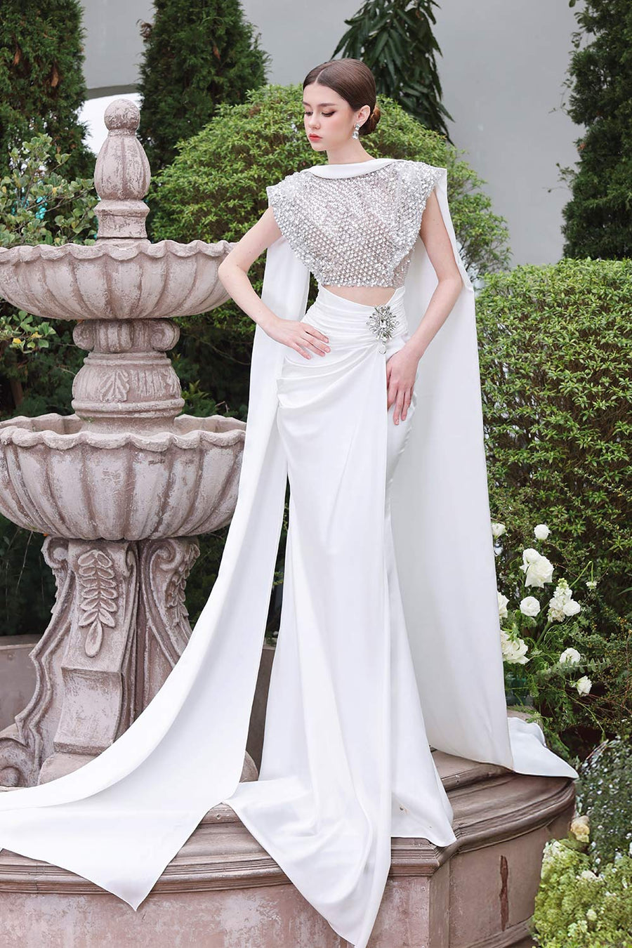 Celestial Wrap Stone Silk Floor Length Dress 9