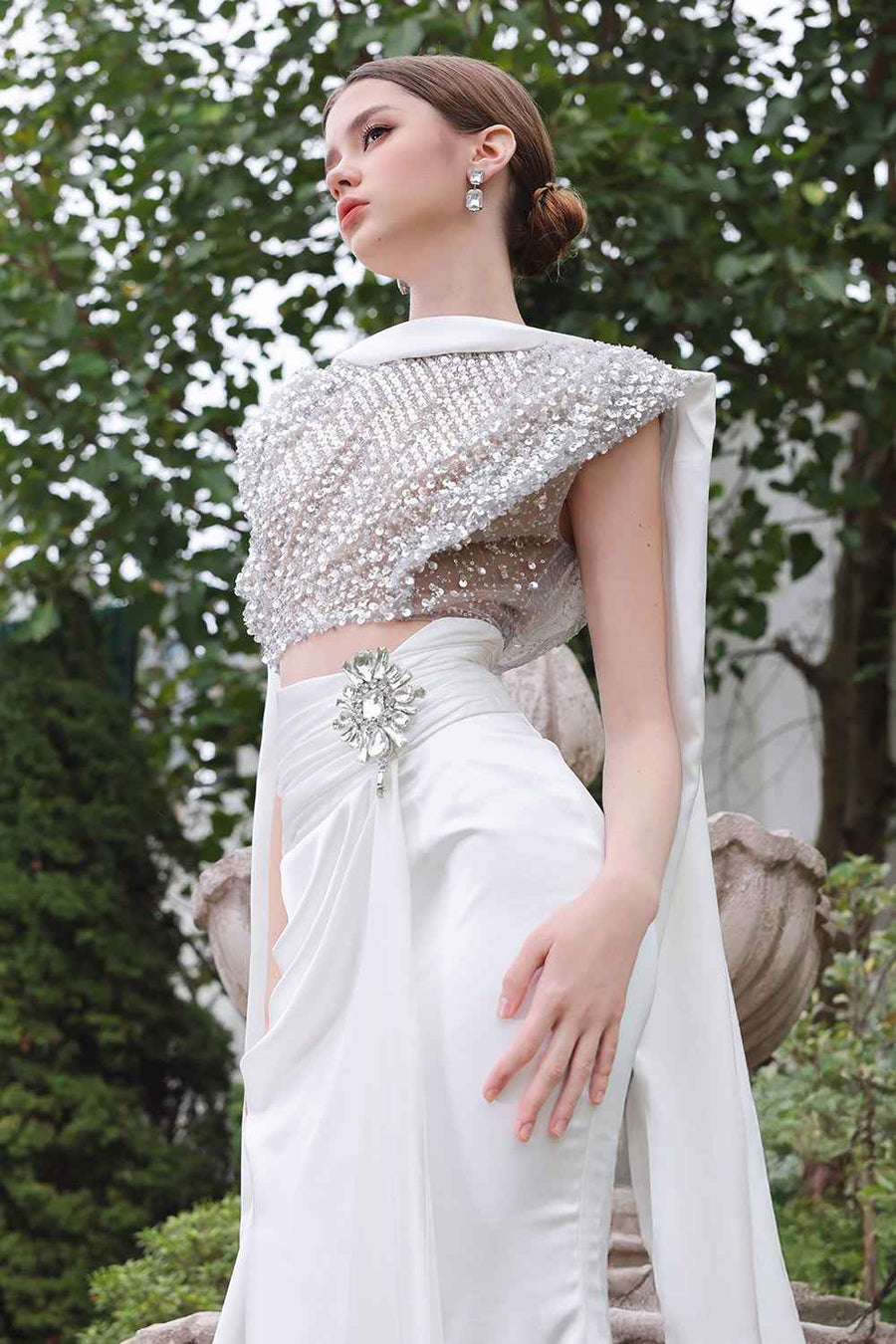 Celestial Wrap Stone Silk Floor Length Dress