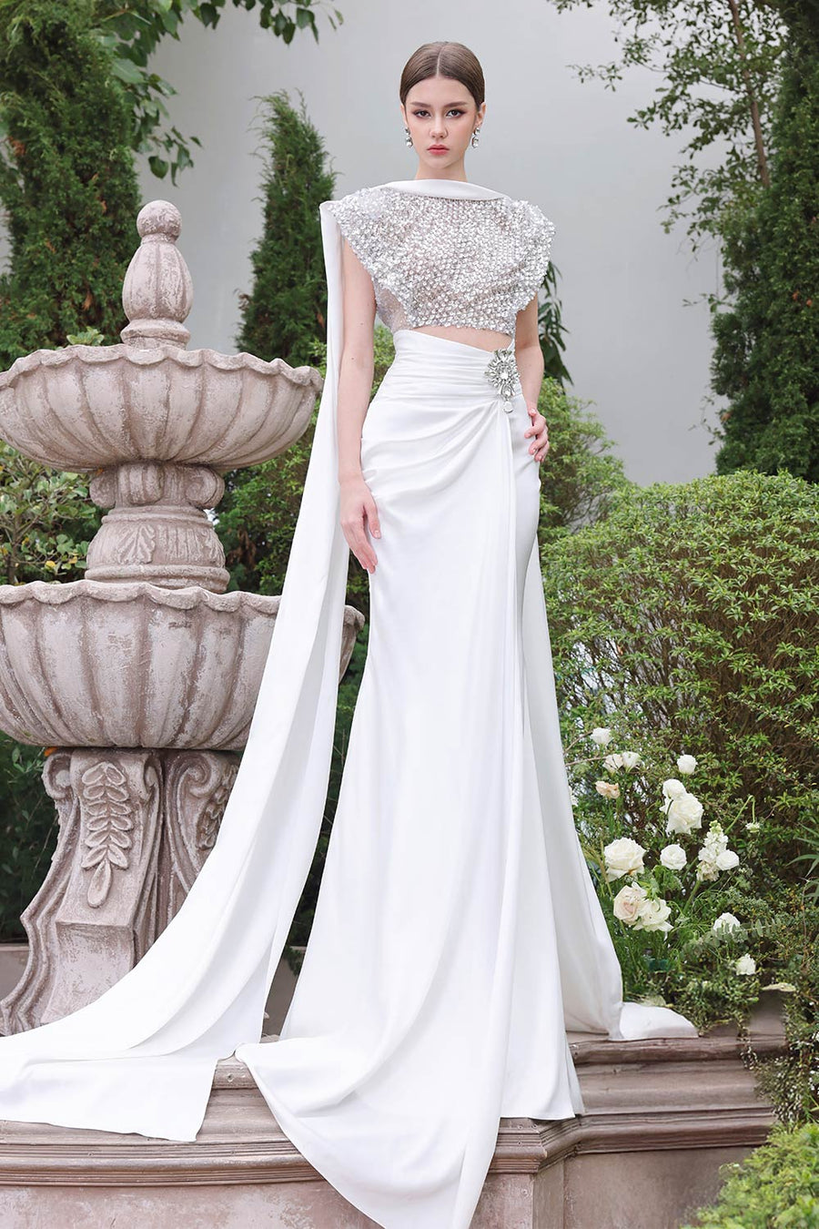 Celestial Wrap Stone Silk Floor Length Dress 7