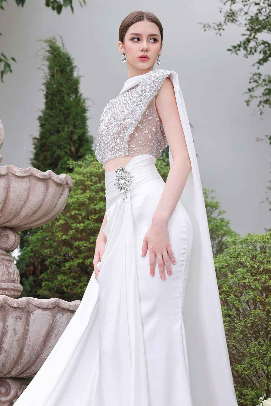 Celestial Wrap Stone Silk Floor Length Dress