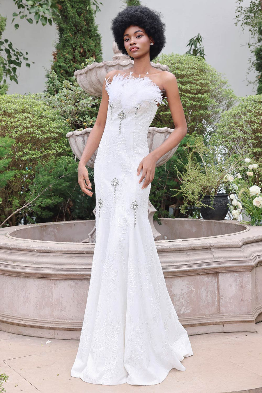 Charm Trumpet Straight Across Neck Sequin Floor Length Dress 6