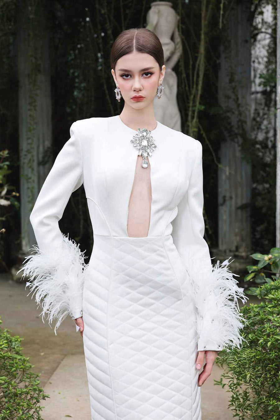 Crystal Sheath Fringed Taffeta Ankle Length Dress