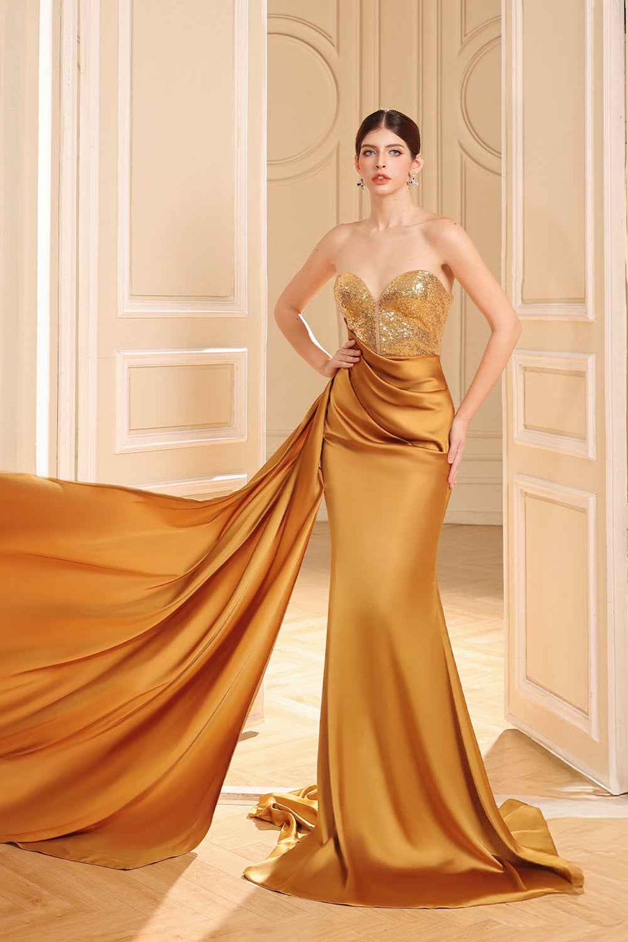 Dreamy Mermaid Semi-Heart Neck Silk Floor Length Dress
