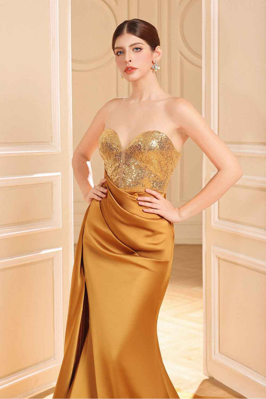 Dreamy Mermaid Semi-Heart Neck Silk Floor Length Dress
