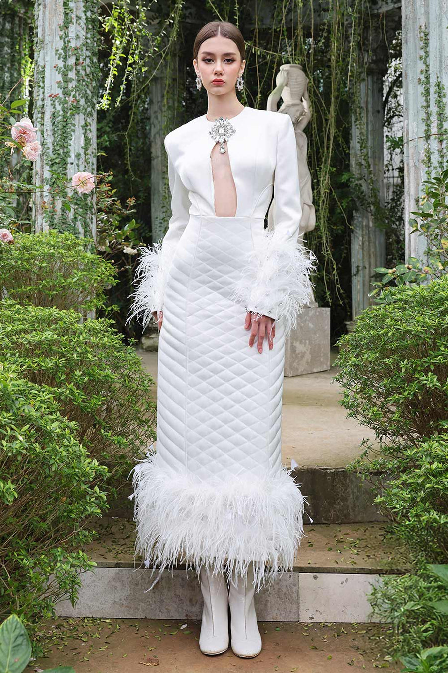 Crystal Sheath Fringed Taffeta Ankle Length Dress 6