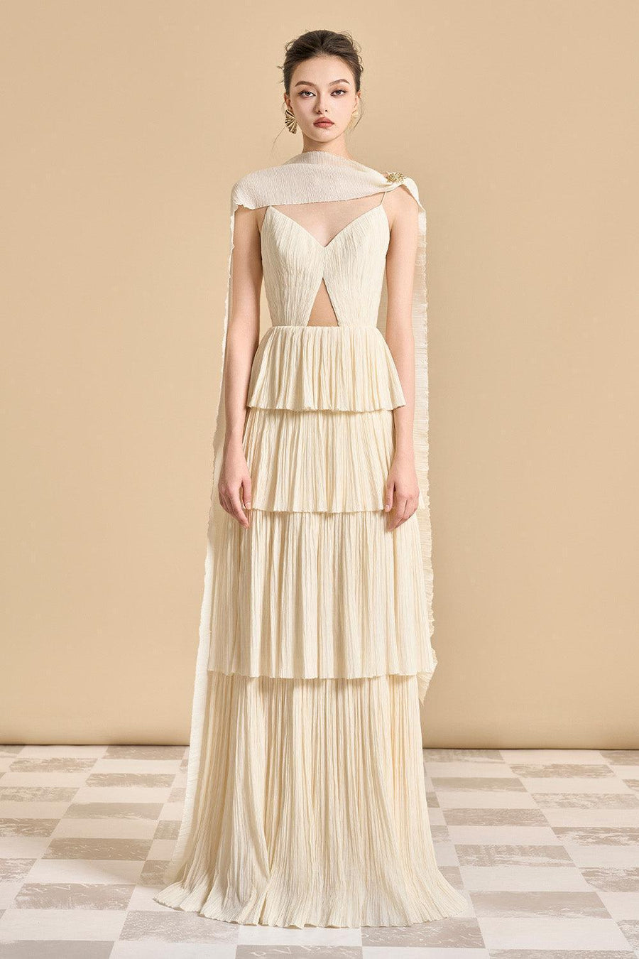 Uriel Layered Scarf Neck Tencel Floor Length Dress Maxi Dress Maison des Copains