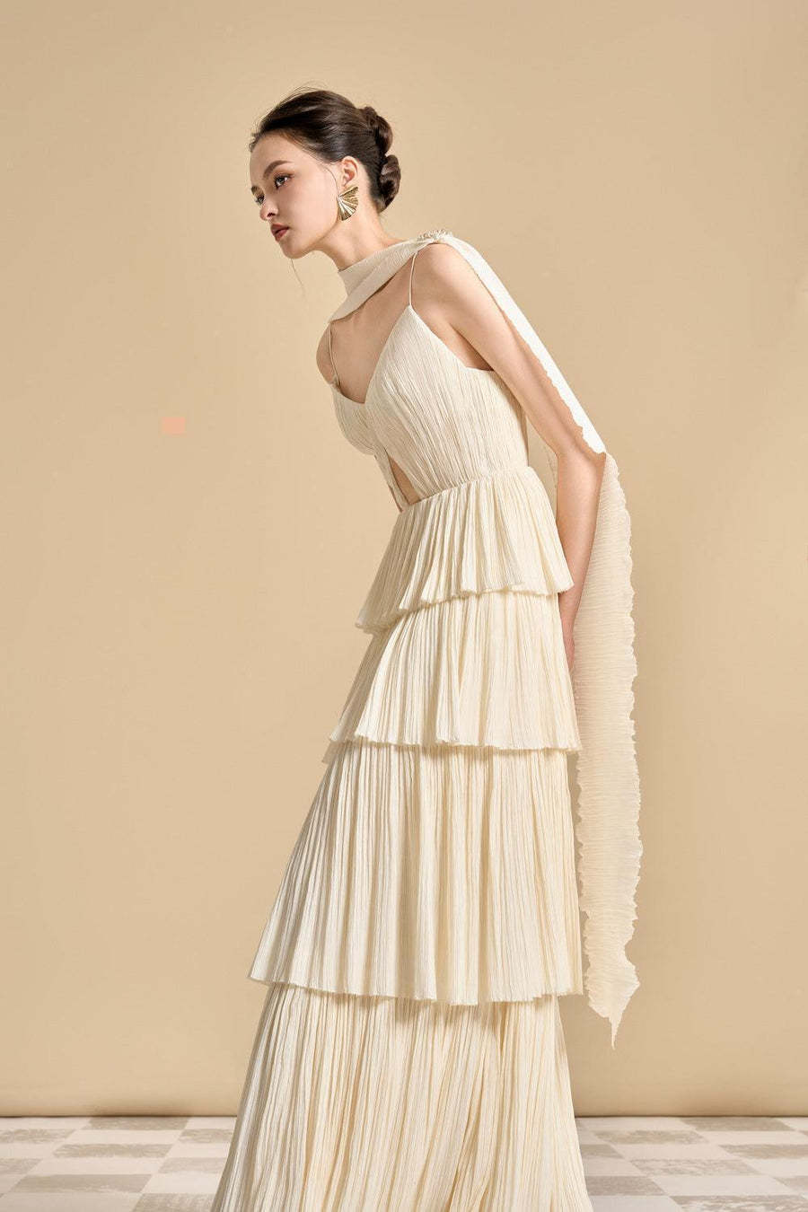 Uriel Layered Scarf Neck Tencel Floor Length Dress Maxi Dress Maison des Copains