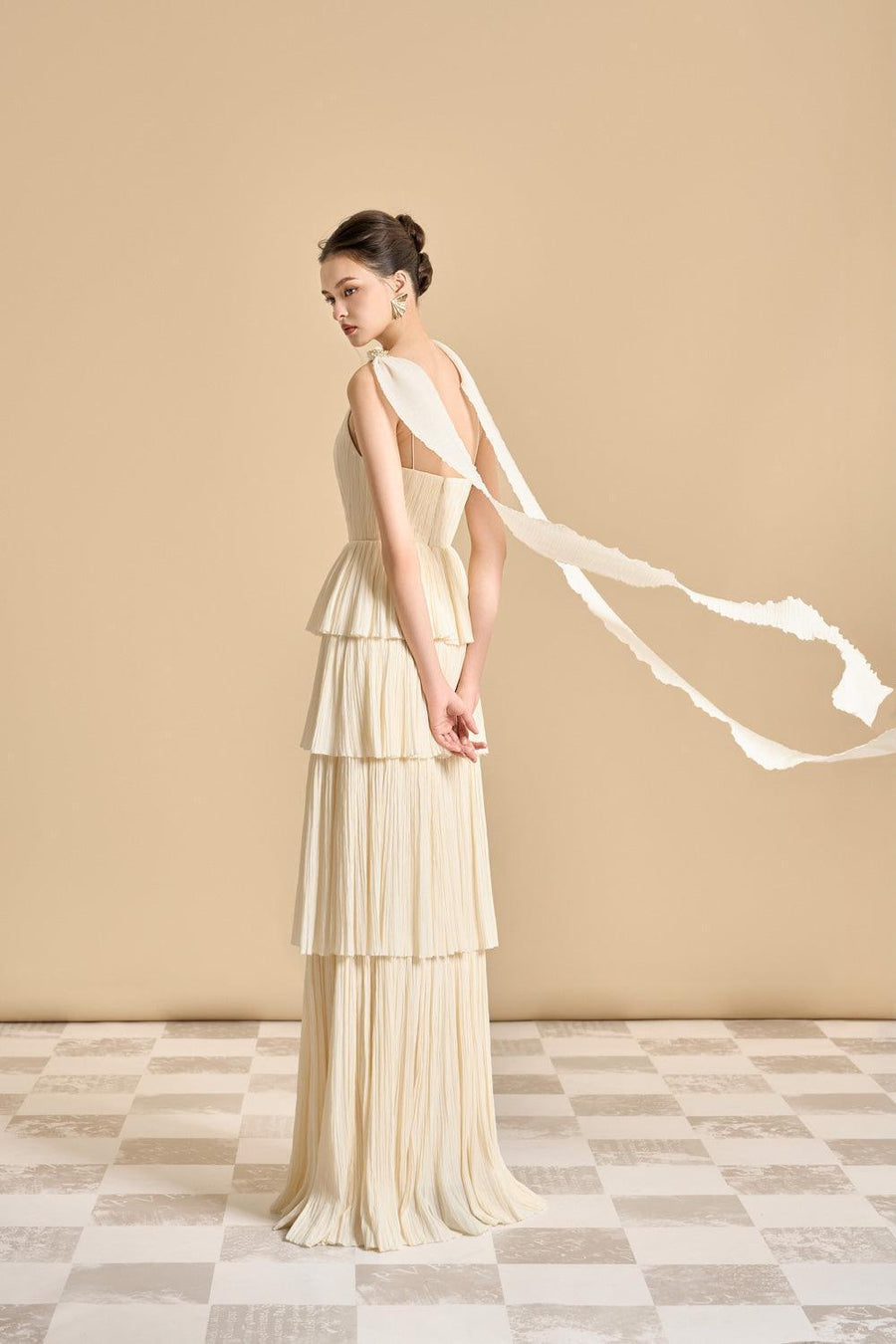 Uriel Layered Scarf Neck Tencel Floor Length Dress Maxi Dress Maison des Copains