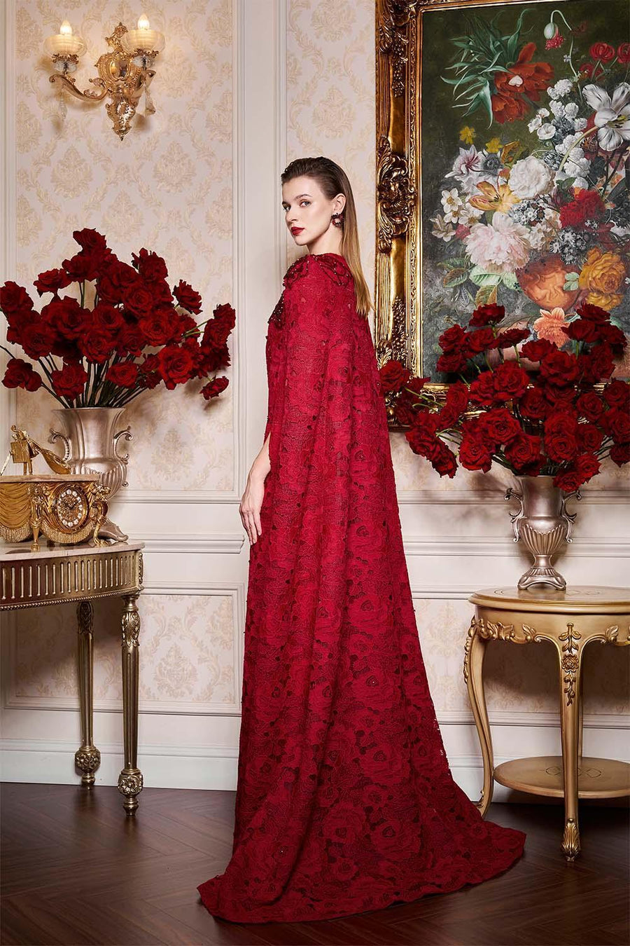 Vada Sheath Cape Sleeved Lace Floor Length Dress Gown Dress I.H.F Atelier