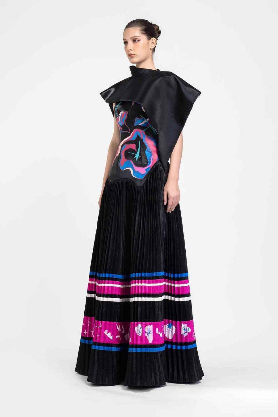 Valentina Drop Waist Cape Sleeved Zibeline Floor Length Dress