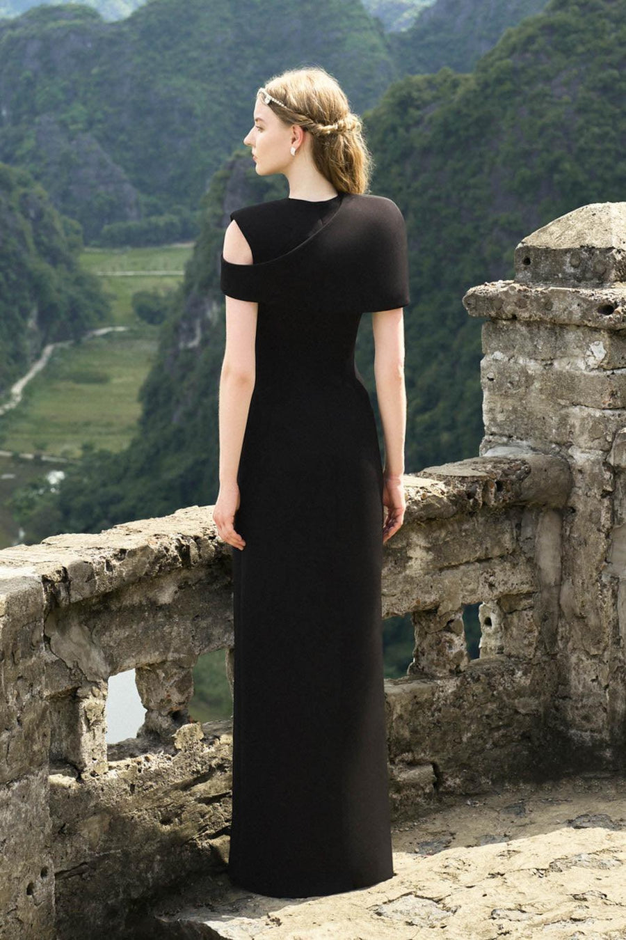 Valeria A-line Asymmetric Shoulder Velvet Floor Length Set 3