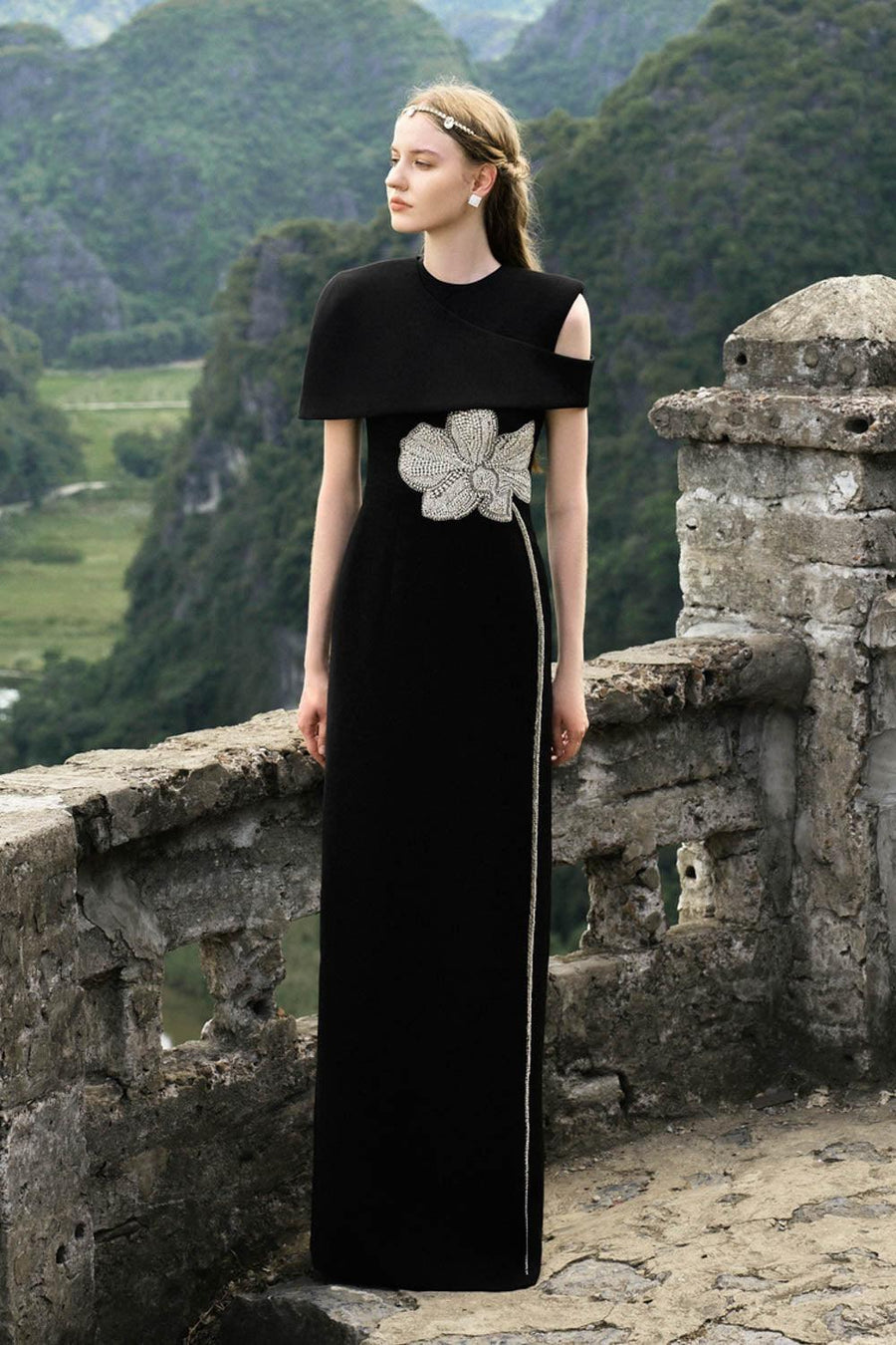 Valeria A-line Asymmetric Shoulder Velvet Floor Length Set 4