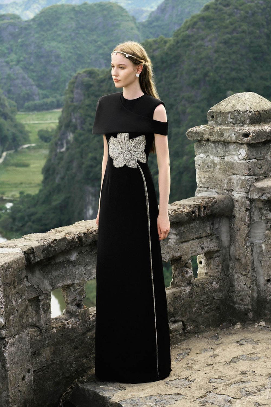 Valeria A-line Asymmetric Shoulder Velvet Floor Length Set 5