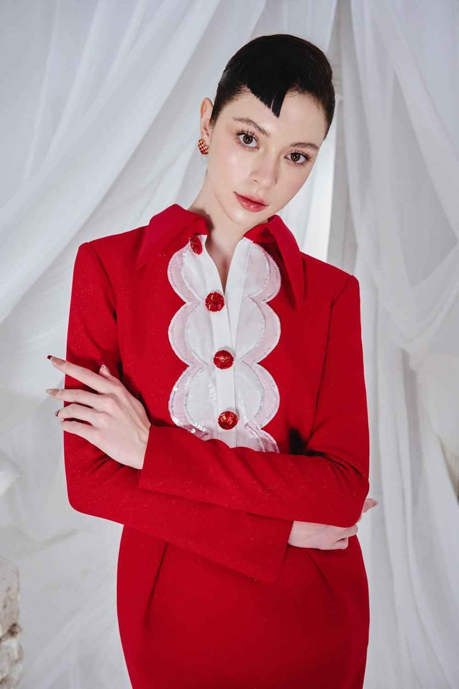 Vance Pegged Long Sleeved Synthetic Midi Dress