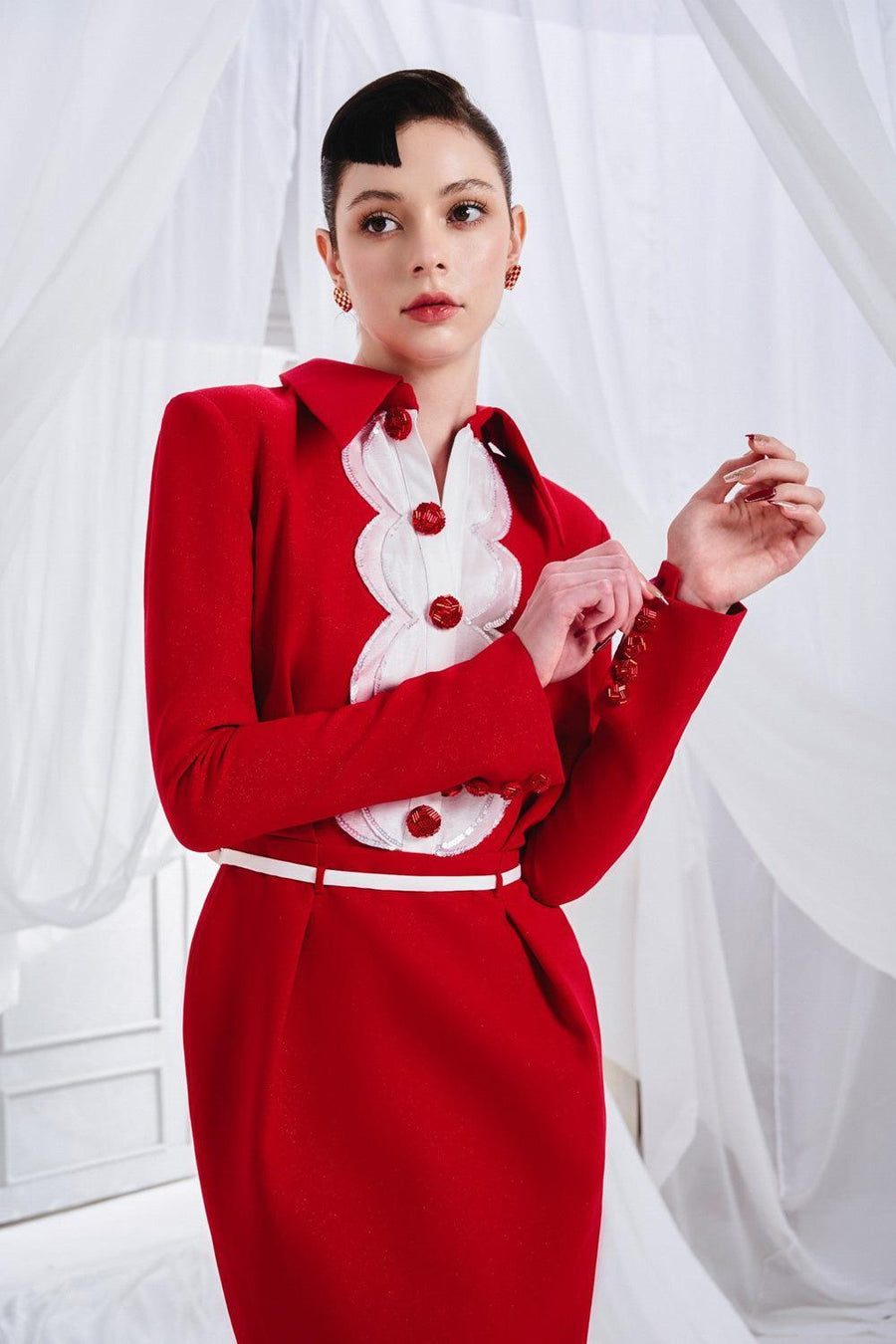 Vance Pegged Long Sleeved Synthetic Midi Dress 4