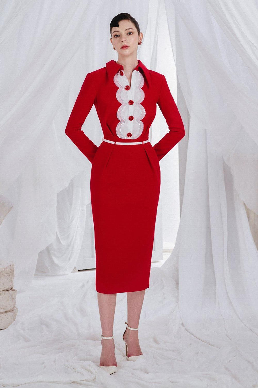 Vance Pegged Long Sleeved Synthetic Midi Dress 5