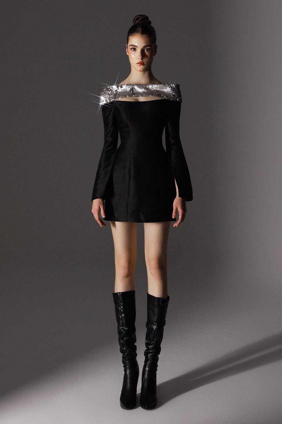 Vanity A-line Cut-Out Brocade Mini Dress 1